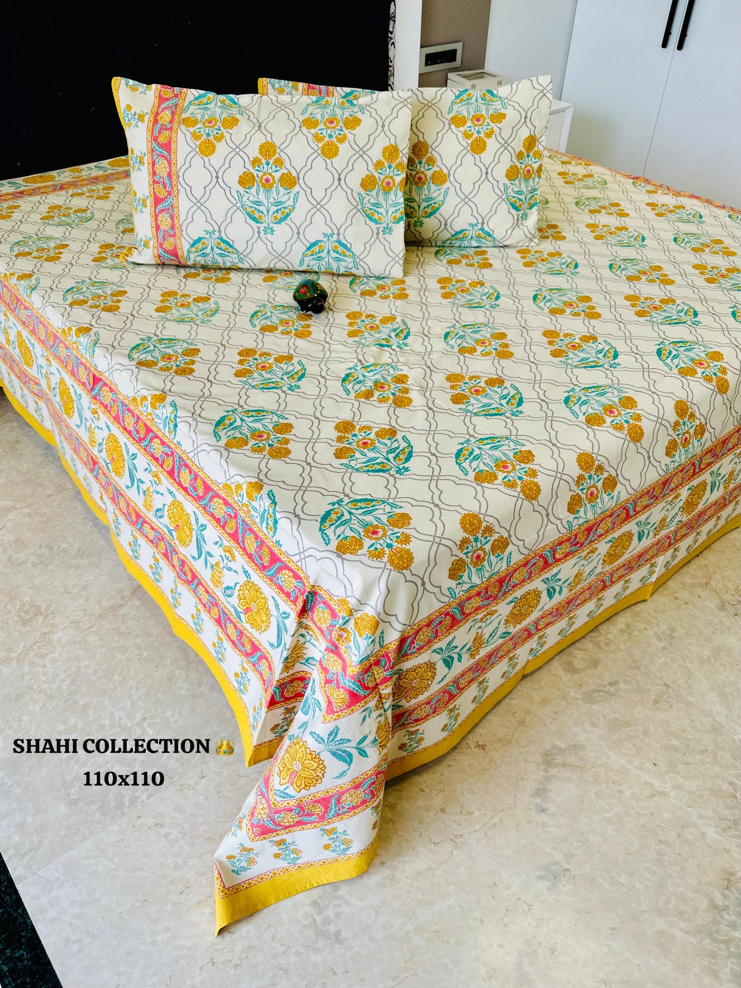 Rangrez Jaipuri Cotton Printed Bedspread Bedcover (Super King 110x110 inches)