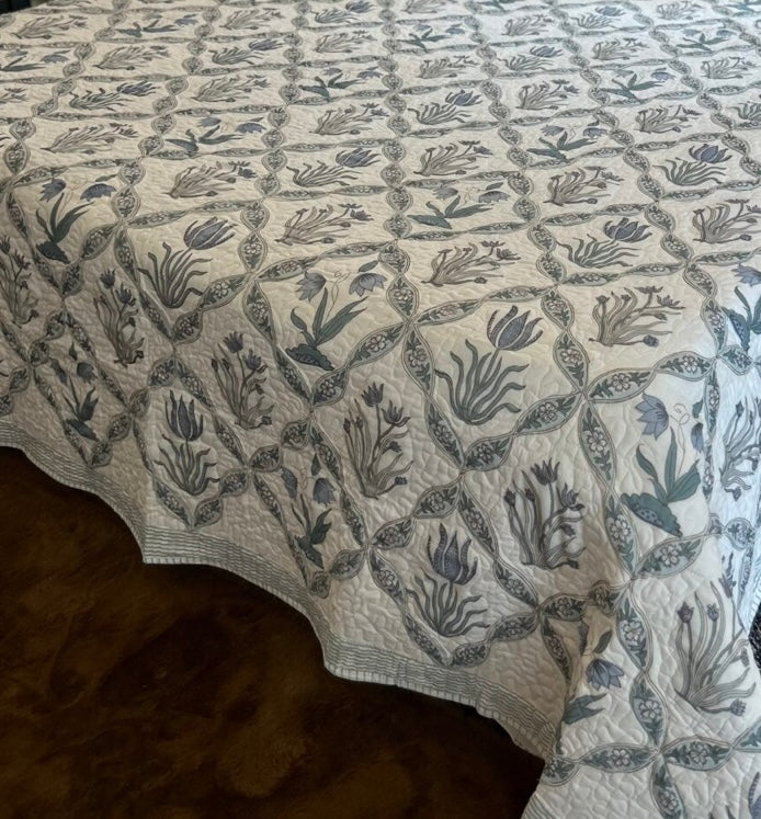 French Palm Jaali Quilted Bedcover-The Label Home