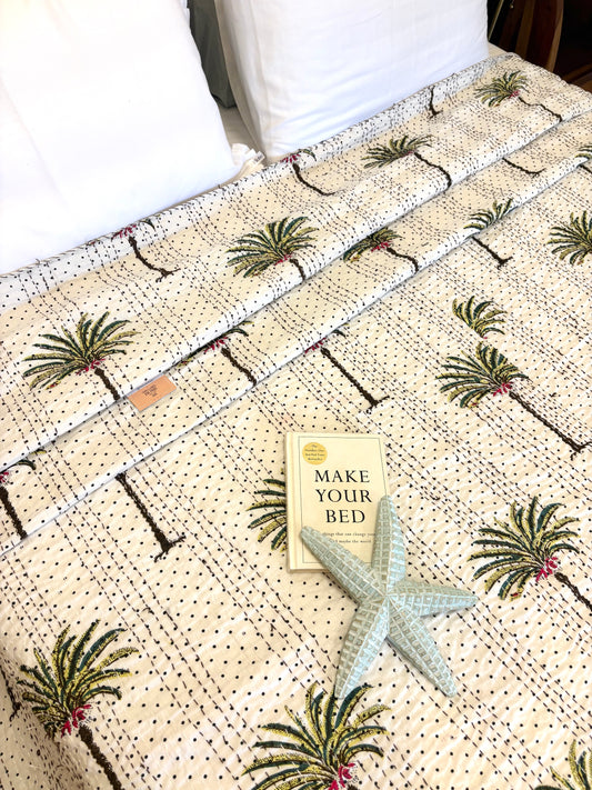 Dotted Palm Kantha Bedcover