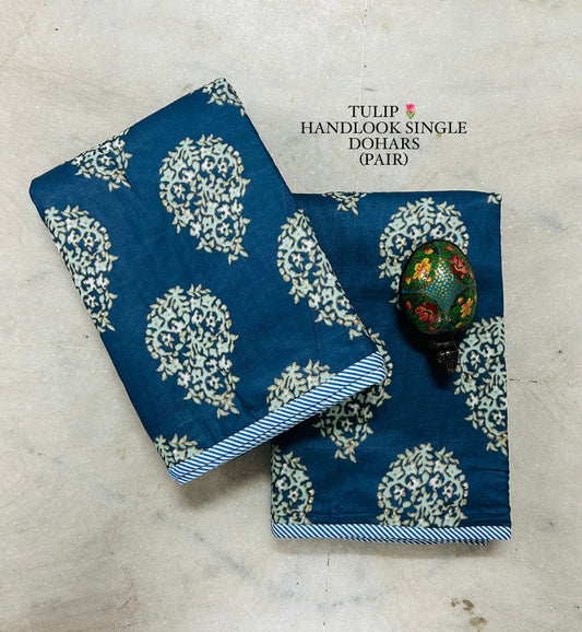 Blue cotton muslin dohar blanket – lightweight summer layer