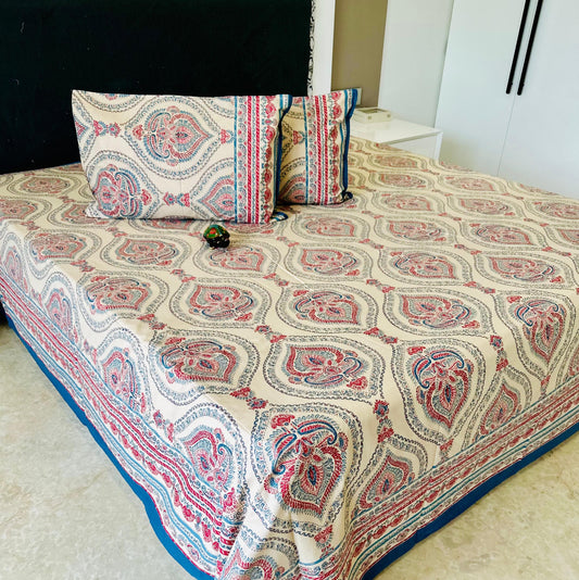 Sufiana Jaipuri Cotton Printed Bedspread Bedcover (Super King 110x110 inches)-The Label Home