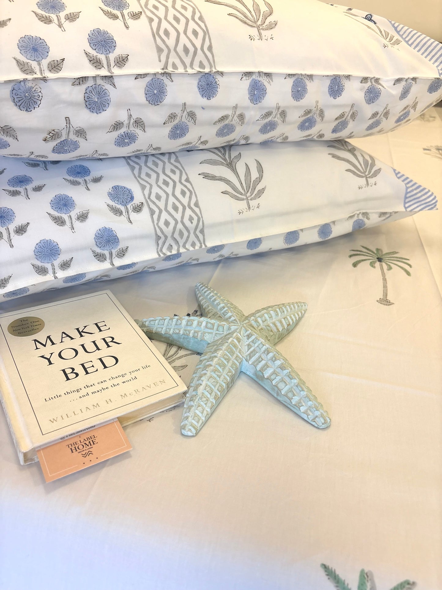 400TC Percale Cotton Bedsheet – Blue Palm Whisper