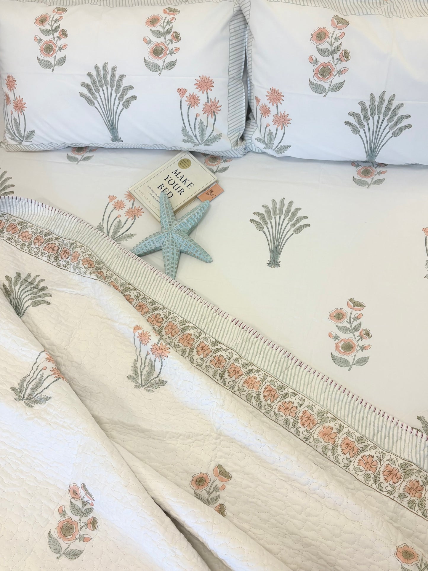 Soft Peach Luxury Quilted Bedcover