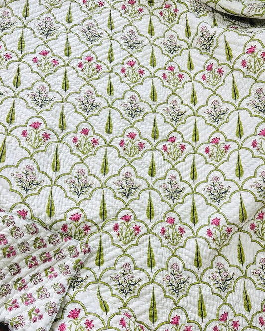 Muslin Block Printed Quilt - Single Size-The Label Home