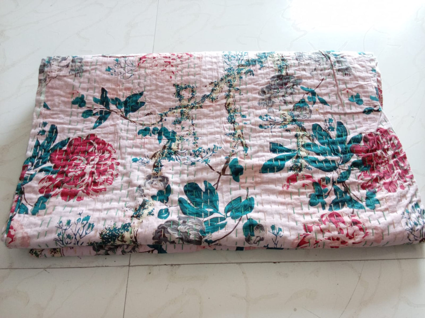 Blush Pink - Bliss Home Kantha Stitch Cotton Bedcover