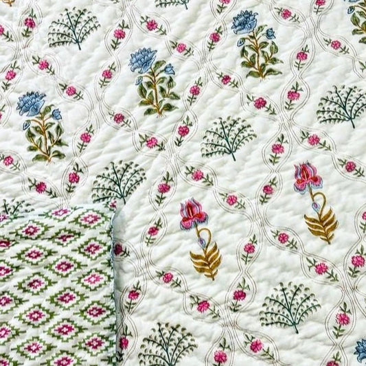 Luxe Summer Light Cotton Muslin Block Printed Quilt - Single Size 60x90 inches-The Label Home