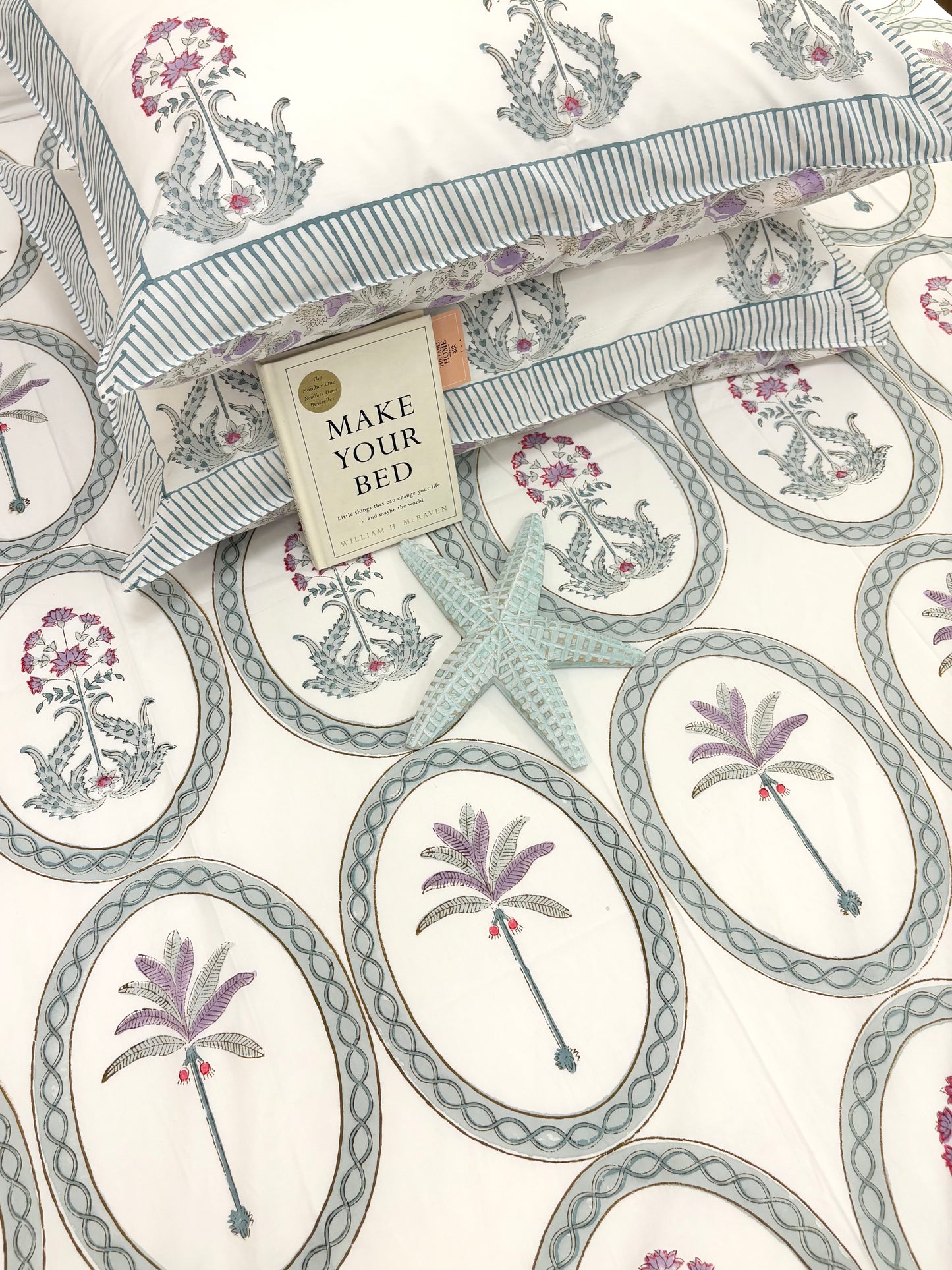400TC Percale Cotton Bedsheet – Lavender Palm