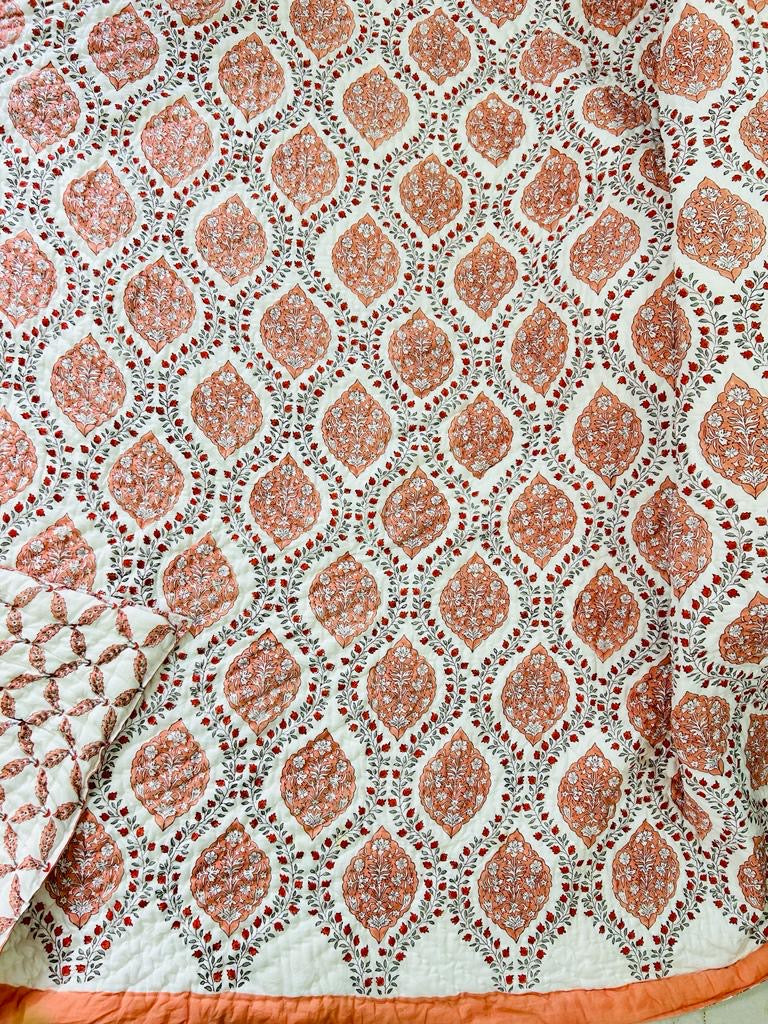 Gharonda Rajai Quilt Cotton Muslin Block Printed Quilt - Double Size 90x108 inches