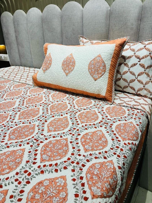 Peach Luxe Premium Cotton Quilted Bedcover-The Label Home