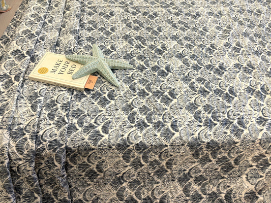 Grey Sea Shells Kantha Bedcover