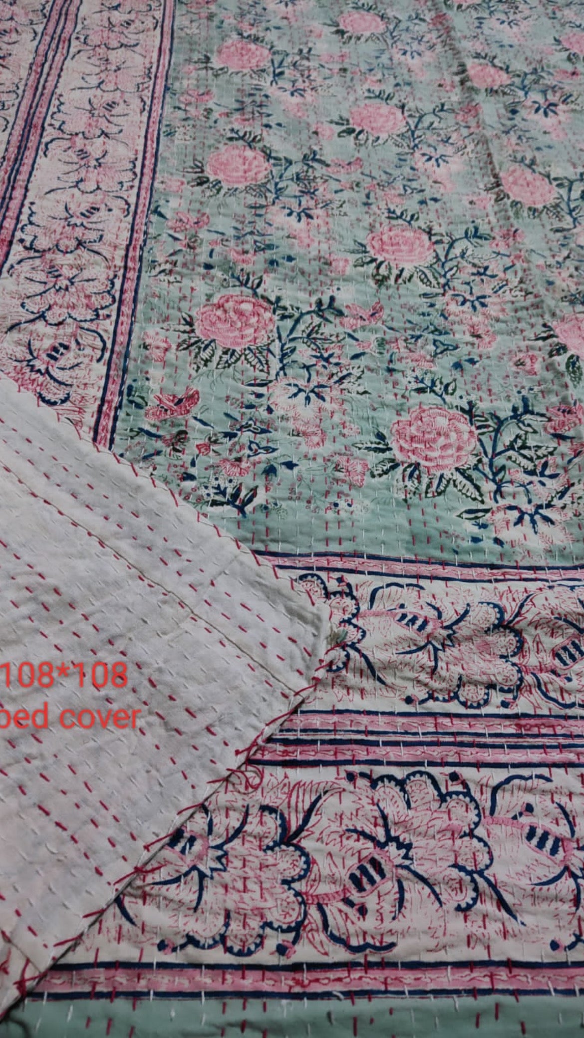 Soft Handmade Cotton Kantha Bedcover - Super King SIze