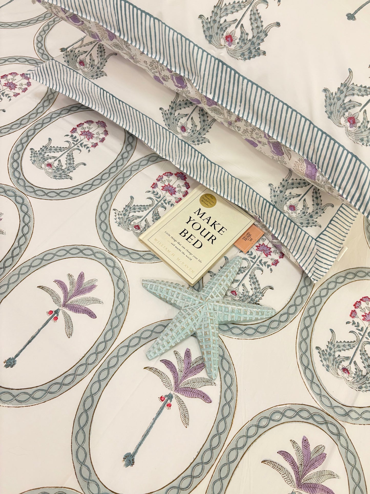 400TC Percale Cotton Bedsheet – Lavender Palm