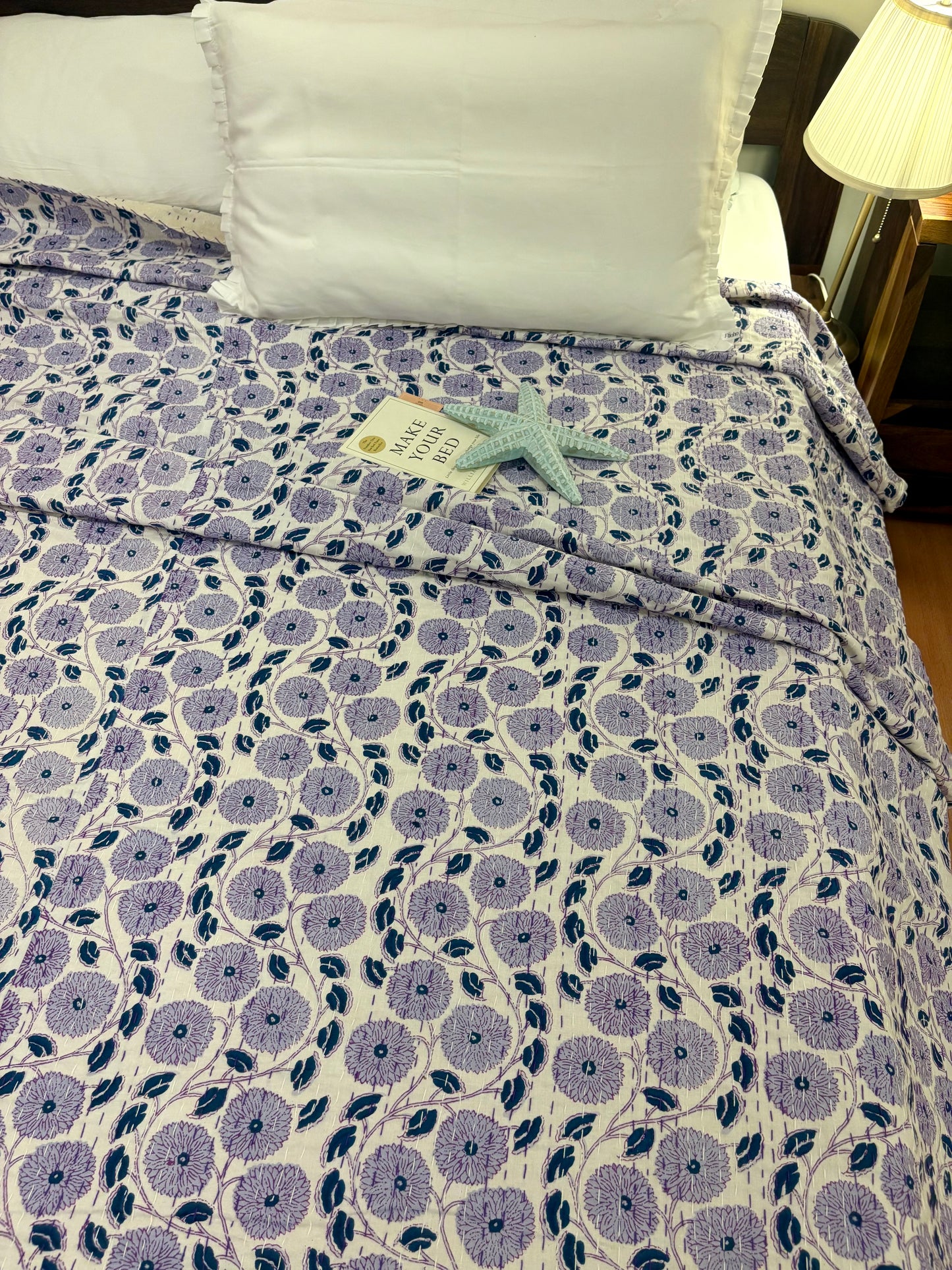 Purple Floral Kantha Bedcover