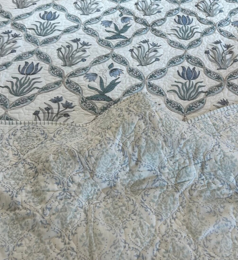 French Palm Jaali Quilted Bedcover-The Label Home