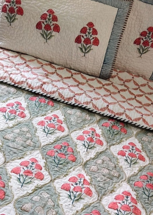Zinny Bloom Quilted Bedcover-The Label Home