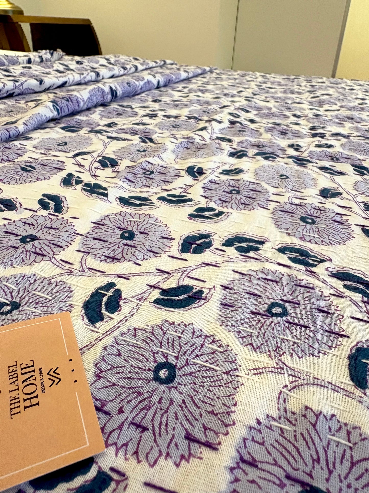 Purple Floral Kantha Bedcover