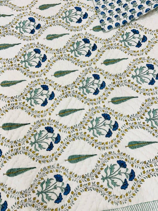 Turk Light Cotton Muslin Block Printed Quilt - Double Size 90x108 inches