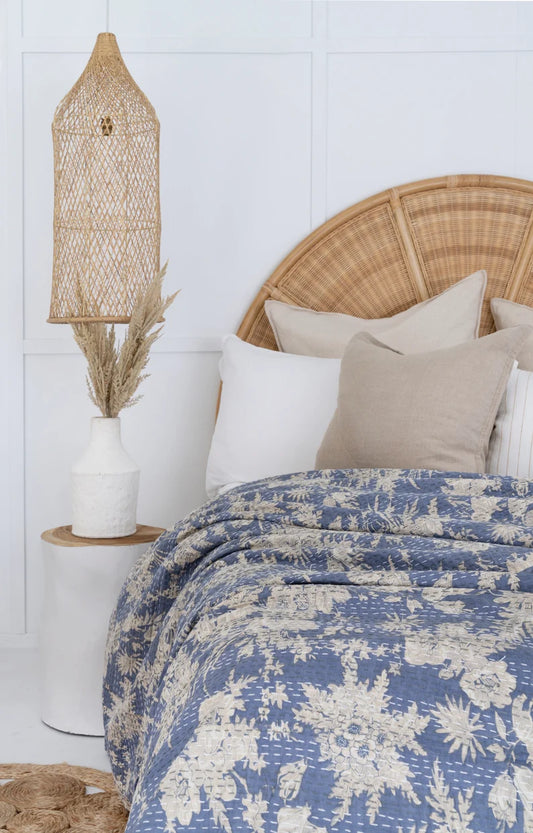 Handmade Cotton Kantha Bedcover - Elegant Calm, Soft