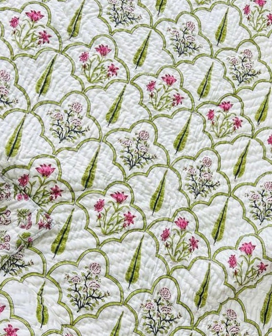 Muslin Block Printed Quilt - Single Size-The Label Home
