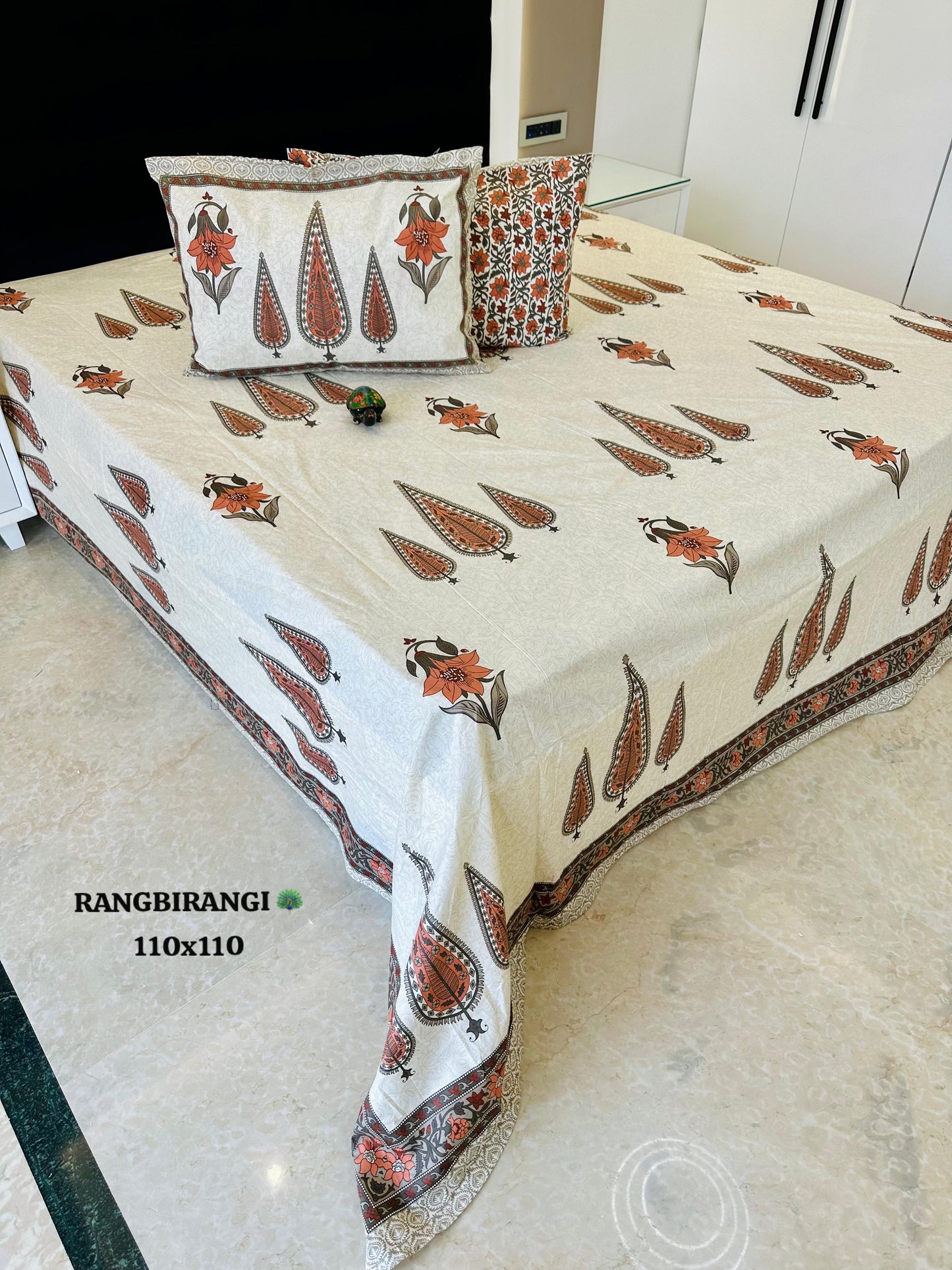 Gharaana Jaipuri Cotton Printed Bedspread Bedcover (Super King 100x108 inches)