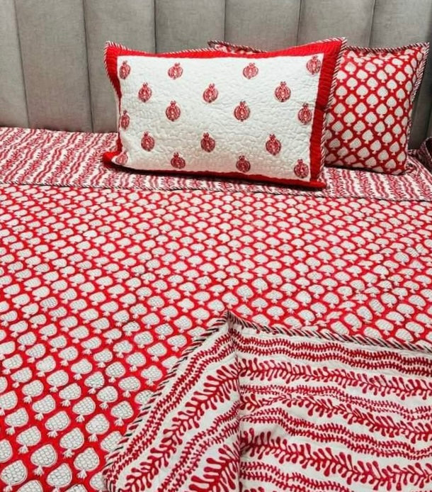 Red Berries Ratan Quilted Bedcover-The Label Home
