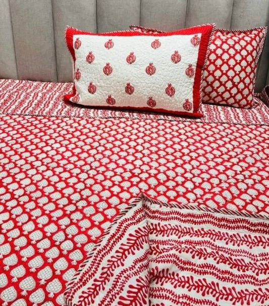 Red Berries Ratan Quilted Bedcover-The Label Home