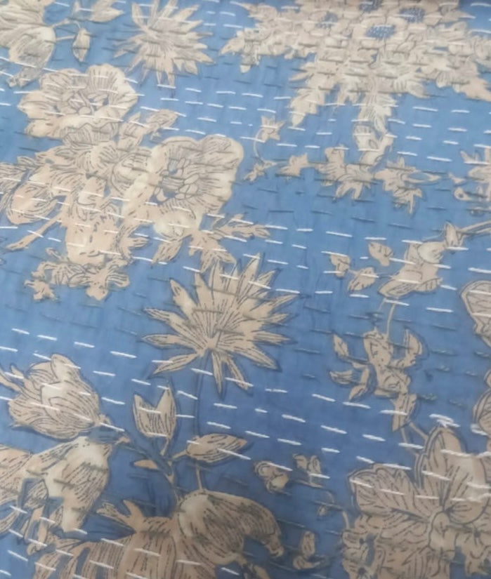 Elegant Calm Kantha Stitch Cotton Bedcover – Handcrafted, Soft & Breathable – King Size
