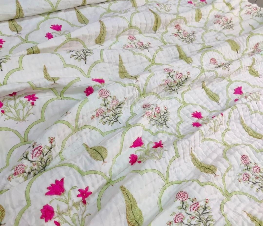 Rang-E-Bahaara Light Cotton Muslin Block Printed Quilt - Double Size 90x108-The Label Home