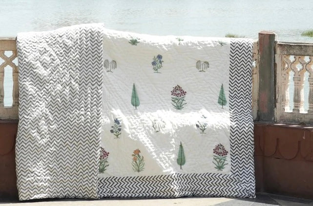 Quilt - Rich Indian Bloom - Double Size 90x108-The Label Home