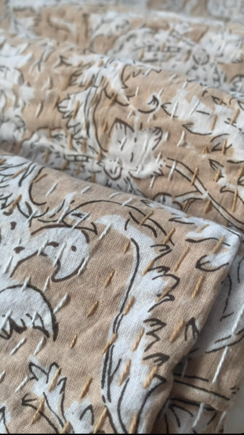 Earth Floral Spring Kantha Bedcover-The Label Home