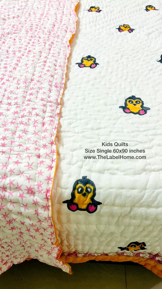 Kids Quilt - Playful Penguin - Pure Muslin Voile - Single Size 60x90 inches
