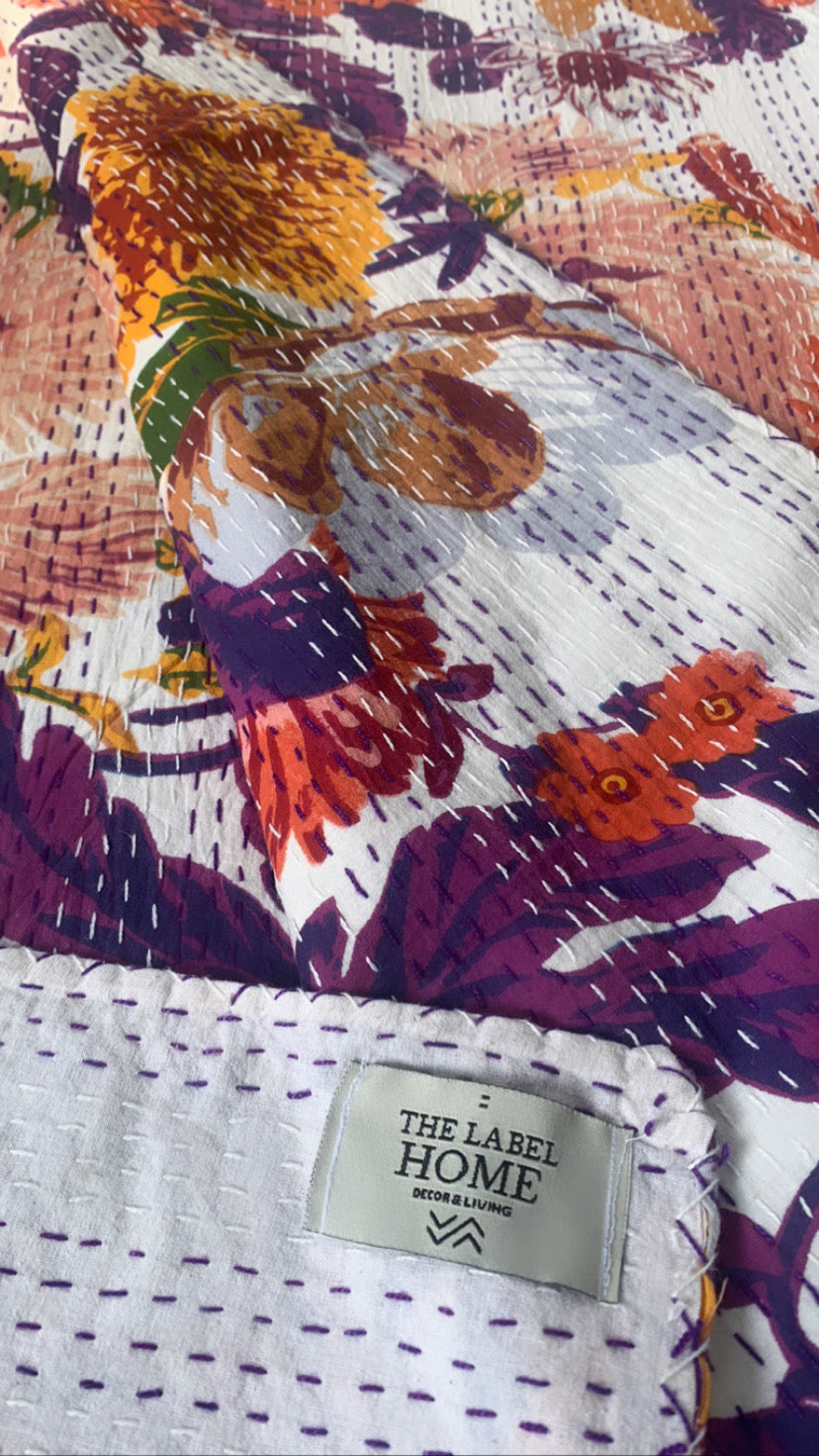 Stunning Floral Bloom Kantha Bedcover-The Label Home