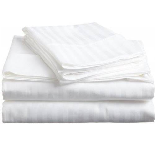 TheLabelHome Swiss Luxe Stripes Premium 400TC Bedsheet Set with 2 Pillow Covers - White-The Label Home