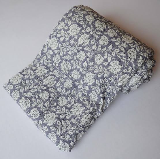 Tusker Grey Home Kantha Stitch Cotton Bedcover