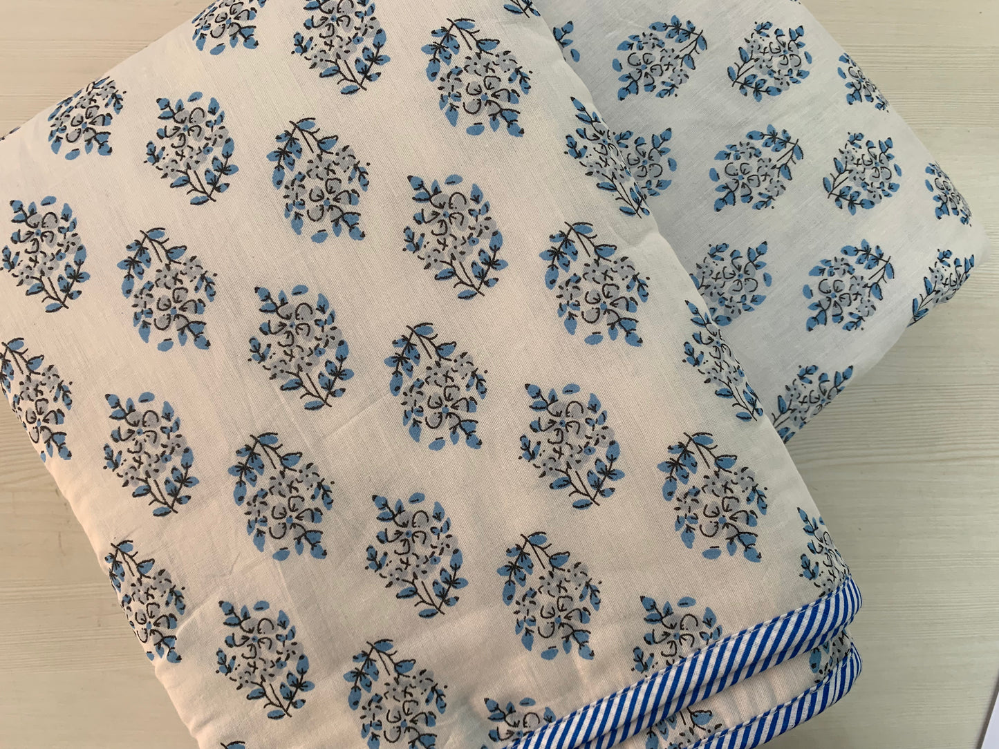 Serene White & Blue - MulMul Summer Dohar (Set of 2 Single Dohars)-The Label Home