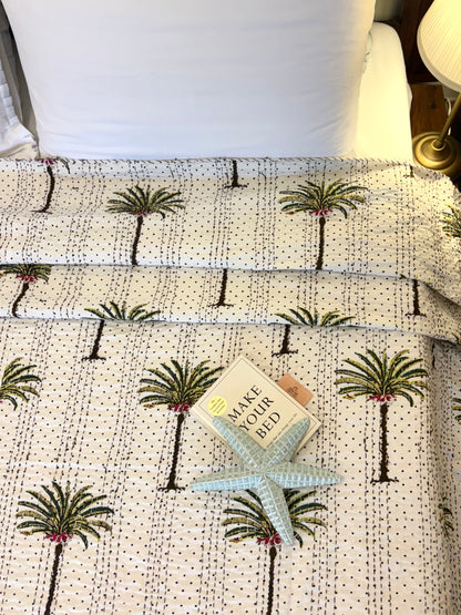 Dotted Palm Kantha Bedcover