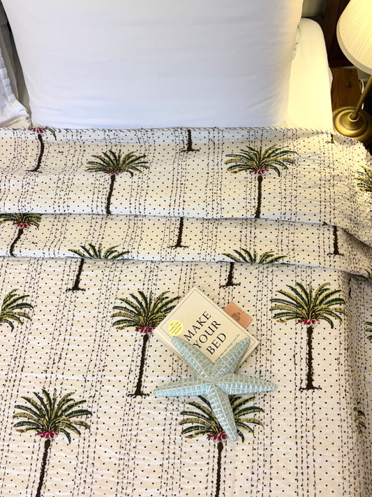 Dotted Palm Kantha Bedcover
