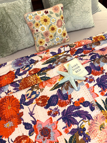 Stunning Floral Bloom Kantha Bedcover