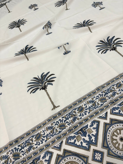 Tropical Ratan Premium 400tc Bloom Handblocked Percale Bedsheet (King Size)-The Label Home