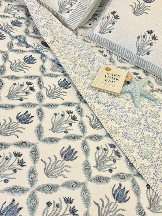 French Palm Jaali Quilted Bedcover