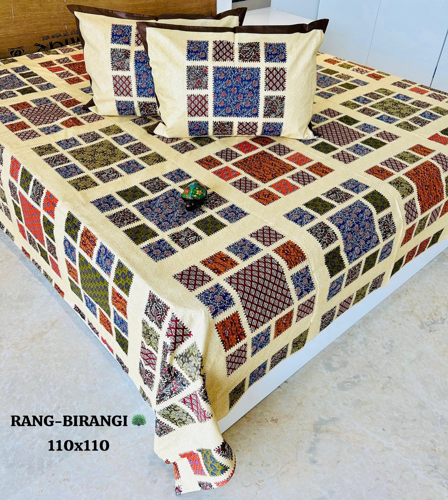 Blocks Thin Printed Bedspread Bedcover (Super King 110x110 inches)