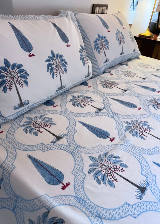 Ratan Premium 400tc Serendipity Handblocked Percale Bedsheet (Super King Size)-The Label Home