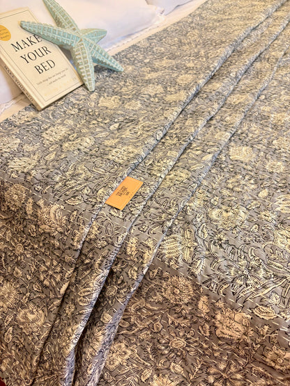 Tusker Grey Kantha Bedcover