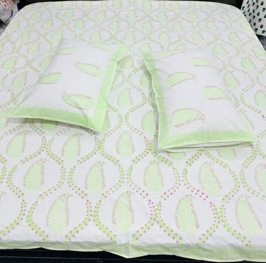 Lime Ratan Premium 400tc Handblocked Percale Bedsheet (King Size)
