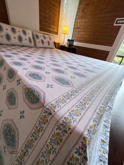 Ratan Premium 400tc Muzzera Handblocked Percale Bedsheet (King Size)-The Label Home