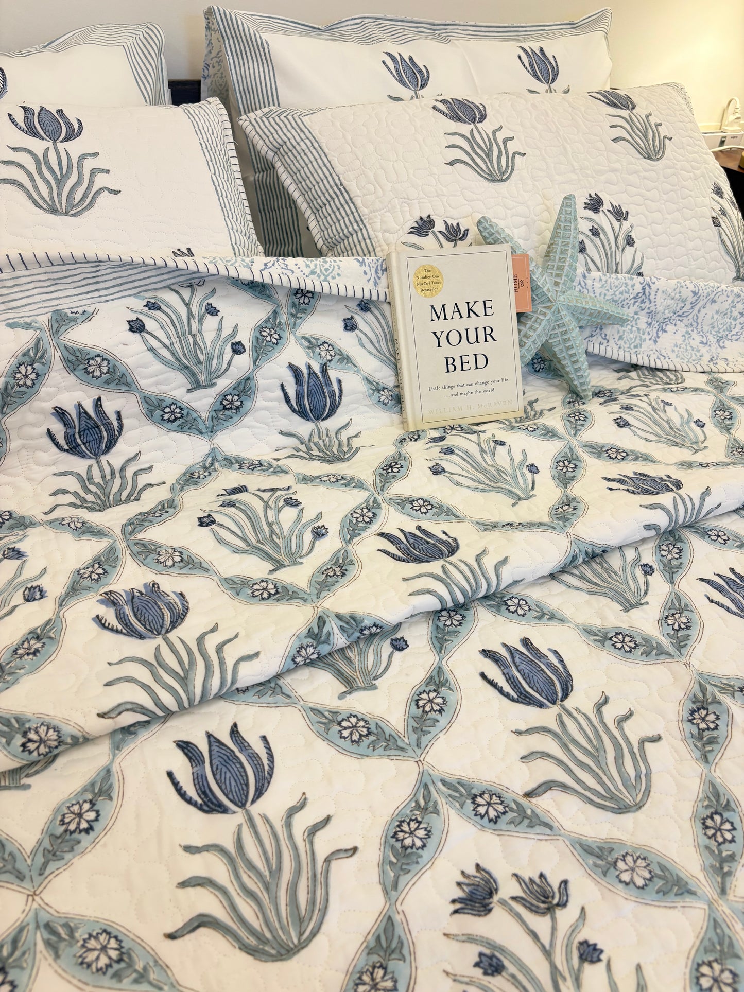 French Palm Jaali Quilted Bedcover