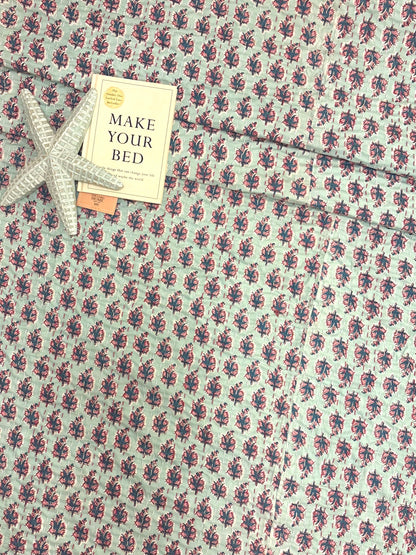 Mint Aqua Motif Kantha Bedcover