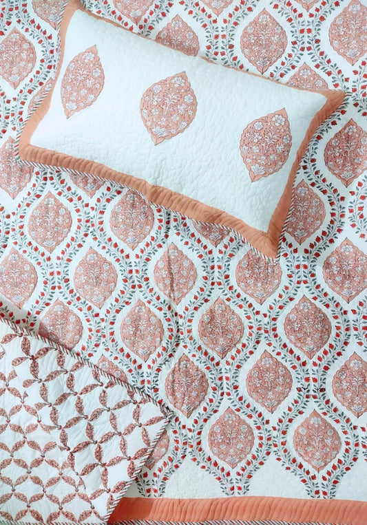Peach Luxe Premium Cotton Quilted Bedcover-The Label Home