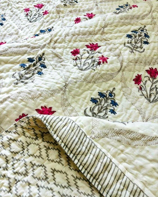 Suave Summer Light Cotton Muslin Block Printed Quilt - Single Size 60x90 inches