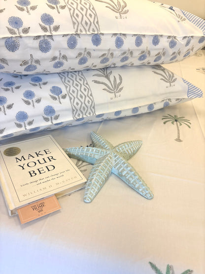 400TC Percale Cotton Bedsheet – Blue Palm Whisper